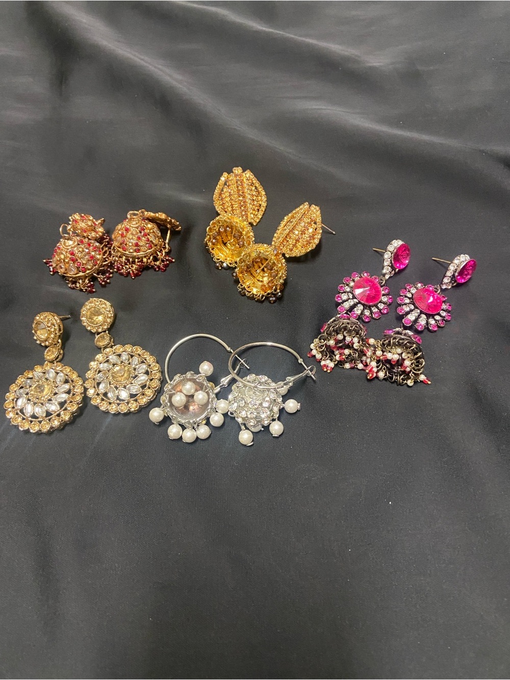 Jhumka Haul Indian Crystal Drop Earrings gold pink silver red copper